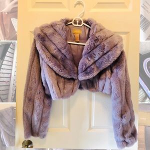 Cropped lavender faux fur jacket